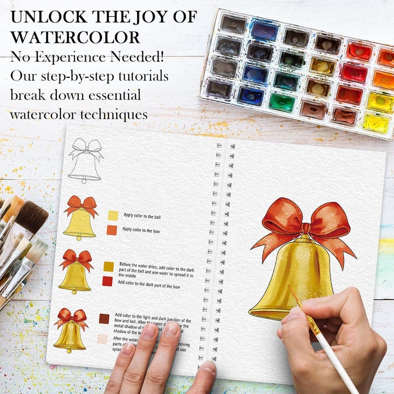 ADEVIAN Watercolor Workbook, Watercolor Workbook Paint Book Beginner Friendly, 12 Different Patterns Stress-Relieving Art Crafts for Creative Exploration Gift for Women Adults Teens (Christmas, 1) - Image 4